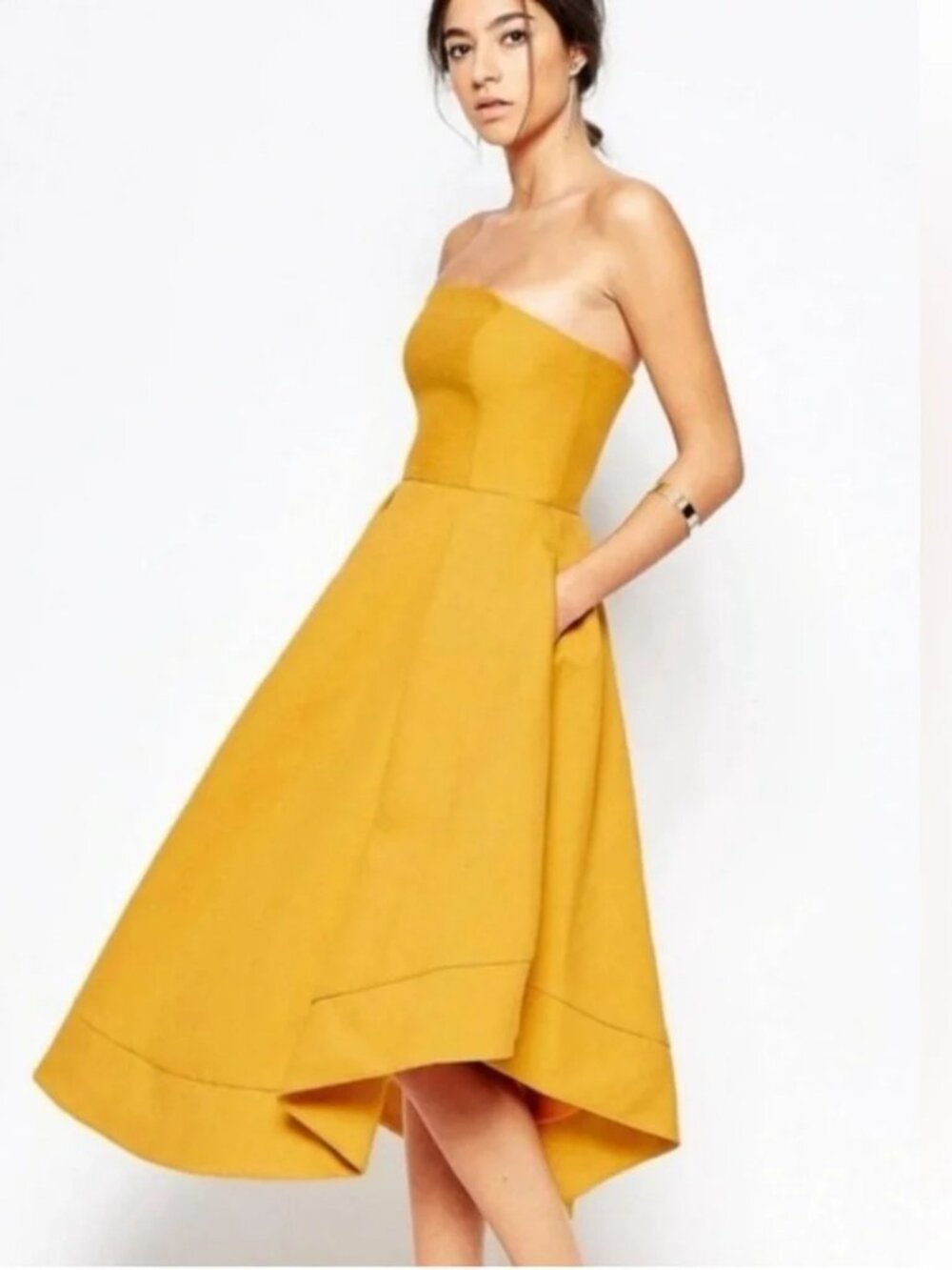 CMEO Collective Yellow Structured Midi Dress Medium